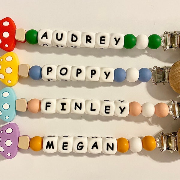 Personalized Mushroom Pacifier Clips