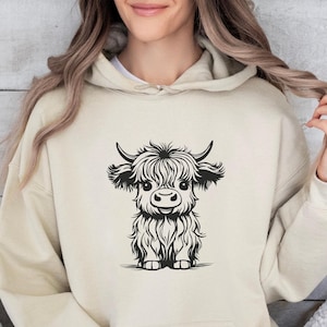 Sudadera con capucha de vaca de las Tierras Altas, sudadera de vaca de las Tierras Altas, suéter de invierno, suéter de otoño, sudadera con capucha de girasol, regalo de vaca de las Tierras Altas, bebé toro de las Tierras Altas