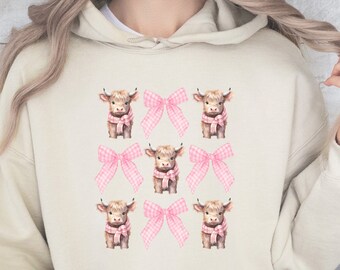 Sudadera de vaca de las Tierras Altas, sudadera con capucha de vaca coqueta de las Tierras Altas, regalos de vaca lindos para ella, regalos de cumpleaños para mamá, sudadera de invierno de animales de granja