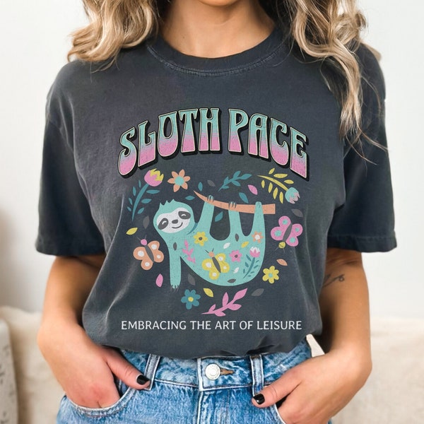 Cute Sloth Comfort Colors® Floral Shirt, Sloth Gifts for her, Teenage Girl Gift, Plus Size Summer Shirt, Animal Graphic Tshirt, Flower Shirt