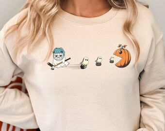 Halloween hockey moeder sweatshirt, grappige hockey moeder hoodie, Ghost Game Day shirt moeder cadeau, sport moeder verjaardagscadeau voor haar, ijshockeycadeaus