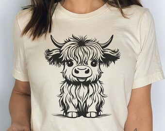 Cute Highland Cow TShirt, Baby Highland Bull, Baby Highland Cow Shirt, Cow Shirts for Women, Highland Cow gifts for Her, Scottish Cow Shirt