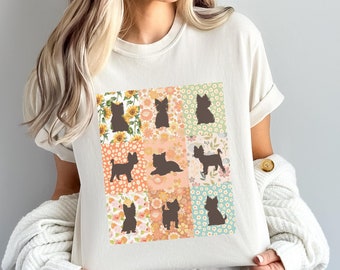 Bonita camiseta con estampado floral de Yorkshire Terrier Comfort Colors® para mamá, ideal para amantes de los Yorkshire Terrier, regalo de cumpleaños para ella, regalo para mamá.