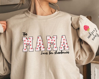 Strawberry Mama Sweatshirt Personalized Gift for Mom, Custom Mama Crewneck New Mom Gift, Mom Sweatshirt with Kids Names Gift for Her