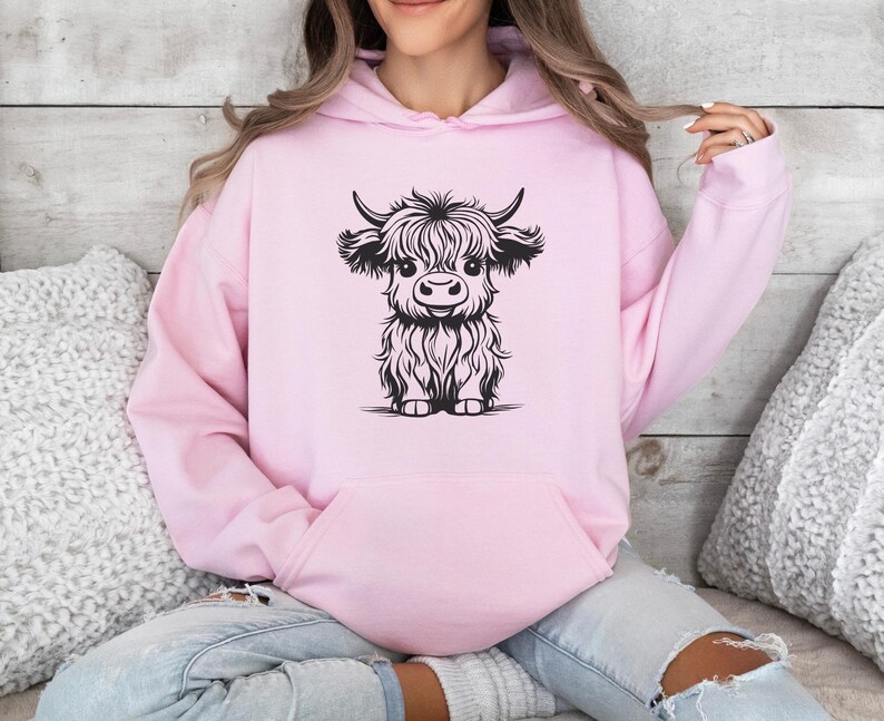 Felpa con cappuccio a forma di mucca delle Highlands, felpa con mucca delle Highlands, maglione invernale, maglione autunnale, felpa con cappuccio a forma di girasole, regalo a tema mucca delle Highlands, cucciolo di toro delle Highlands Light Pink