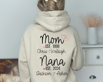 Sudadera personalizada Mimi, regalo personalizado para suegra Nana, camiseta para el Día de la Madre para la nueva abuela, sudadera con capucha de cumpleaños para mamá, cuello redondo Gigi para ella