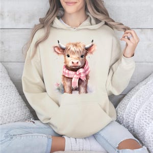 Cute Highland Cow Hoodie, Highland Cow Sweatshirt, Winter Sweater, Fall Sweater, Baby Winter Pink Highland Cow Hoodie, Baby Highland Cow