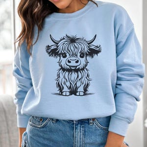 Felpa con cappuccio a forma di mucca delle Highlands, felpa con mucca delle Highlands, maglione invernale, maglione autunnale, felpa con cappuccio a forma di girasole, regalo a tema mucca delle Highlands, cucciolo di toro delle Highlands Light Blue