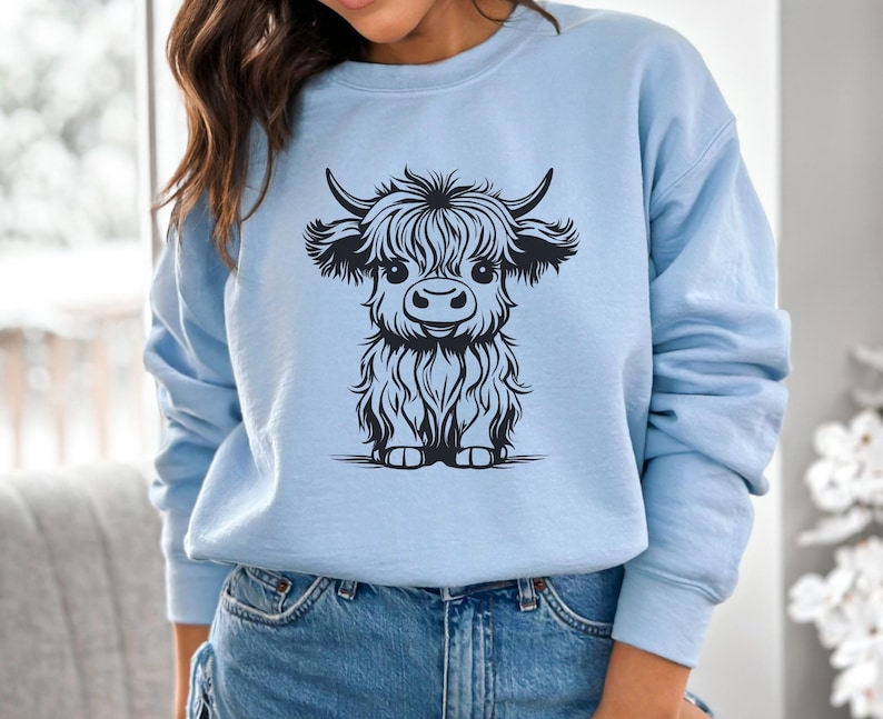Felpa con cappuccio a forma di mucca delle Highlands, felpa con mucca delle Highlands, maglione invernale, maglione autunnale, felpa con cappuccio a forma di girasole, regalo a tema mucca delle Highlands, cucciolo di toro delle Highlands Light Blue