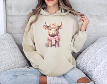 Felpa con cappuccio a forma di mucca delle Highlands, felpa con mucca delle Highlands, maglione invernale, maglione autunnale, felpa con cappuccio rosa invernale a forma di mucca delle Highlands per neonati, mucca delle Highlands per neonati