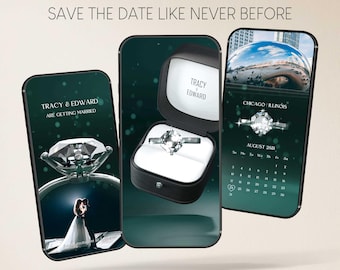 Vidéo numérique de faire-part de mariage numérique vert émeraude réservez une date de luxe