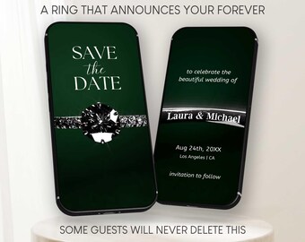 Vidéo « Réservez la date » émeraude, vidéo numérique personnalisée de faire-part de mariage WhatsApp Mobile