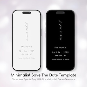 ミニマリストのSave The Dateテンプレート、ミニマリストの結婚式招待状、ミニマリストのSave The Date、デジタルSave The Date、デジタルSave The Date