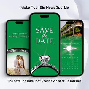 Smaragdgrün Save The Date Digitale Einladung, Smaragdgrün Save The Date Video, grüne Hochzeitseinladung, Luxuriöse Save The Date Einladungen