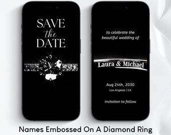 Save The Date Wedding Invitation, Diamond Wedding Band, Digital Save The Date Template, Luxury Wedding Invitations, Wedding Video Invitation
