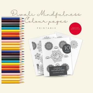 Printable Diwali Mindfulness Colour Pages INSTANT DOWNLOAD Diwali Activity Colouring Pages for Kids and Adults, Diwali decor D001