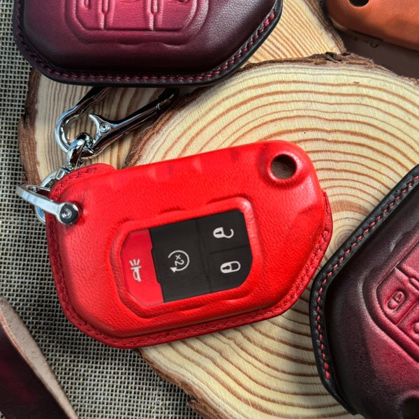 Handmade Leather Key Fob Cover for Je.p Wrangler, Gladiator, Renegade, Grand Cherokee - Remote Case 2018-2024 J.ep JL JLU Rubicon, Sahara