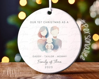 Family of Three Christmas Ornament - Family of 3 - Family Ornament - Personalized Baby's First Christmas Ornament, First Christmas Ornament