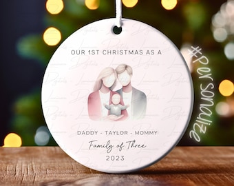 Family of Three Christmas Ornament - Family of 3 - Family Ornament - Personalized Baby's First Christmas Ornament, First Christmas Ornament