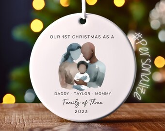 Family of Three Christmas Ornament - Family of 3 - Family Ornament - Personalized Baby's First Christmas Ornament, First Christmas Ornament