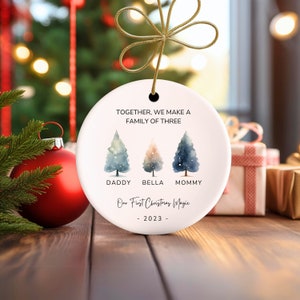 Family of Three Christmas Ornament - Family of 3 - Family Ornament - Personalized Baby&#39;s First Christmas Ornament, First Christmas Ornament