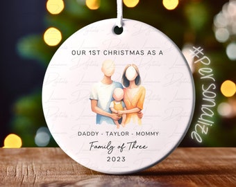 Family of Three Christmas Ornament - Family of 3 - Family Ornament - Personalized Baby's First Christmas Ornament, First Christmas Ornament
