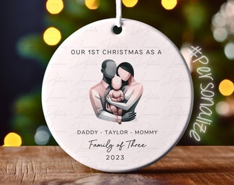 Family of Three Christmas Ornament - Family of 3 - Family Ornament - Personalized Baby's First Christmas Ornament, First Christmas Ornament