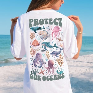 Protect Our Oceans Shirt Retro Beach Tee Ocean Lover 90s Tshirt Marine Biology Shirt Respect The Locals Surfer Summer T-shirt Comfort Colors