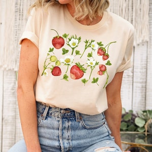 Strawberry Shirt Gift For Mom Her Strawberry Plant Cottage core Dark Academia Botanical Shirt Aesthetic Gardening Shirt Summer Earth Day