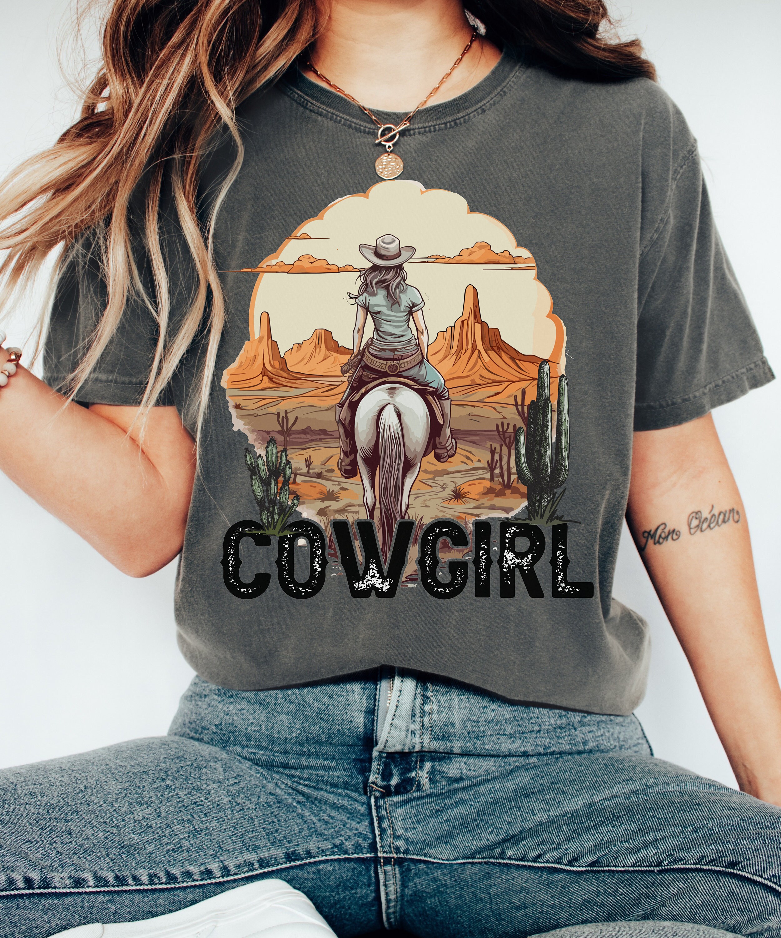The Cowgirl Way Vintage Graphic Tee - Women's Short Sleeve Western Print Shirt, Black, Soft Cotton Blend