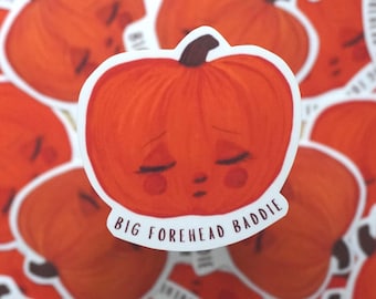 Waterproof Pumpkin Sticker: Whimsical Cottagecore Vinyl Art Big Forehead Baddie