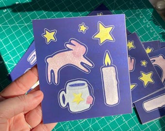 Whimsy Bunny Sticker Sheet | Paper collage stickers for journaling, scrapbooking, decor