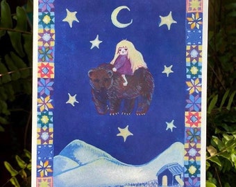 Lámina artística estilo cottagecore: Ilustración caprichosa de SweetPea y Bear