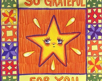 Whimsical Star Art Print: Grateful For You, Cottagecore Decor