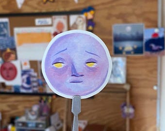 Wistful Moon Sticker | Waterproof Vinyl Art, Whimsical Witchy Stickers, Folk Art, Cottagecore gift