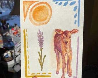 Original Gouache Paintings: Whimsical Cottagecore Wall Art (5x7 in)