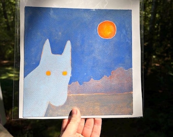 Original "Horse" Painting | Gouache artwork, 8 x 8 inch Wall Art, Spooky and Whimsy