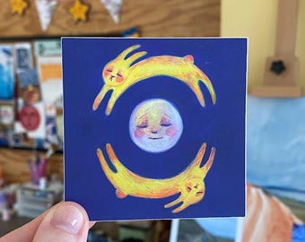 Rabbit who jumped over the moon STICKER | Waterproof vinyl stickers, whimsy art, gift