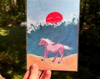 Original Painting "Ocracoke" Wild Pony Horse Art | Whimsy Beach Wall Decor, Coastal Art