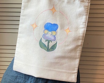 Whimsical Flower Hand Painted Canvas Bag | 100% Preshrunk Cotton Tote
