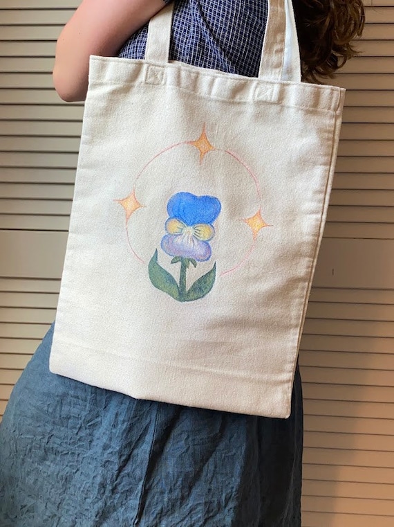 Whimsical Flower Hand Painted Canvas Bag | 100% Preshrunk Cotton Tote