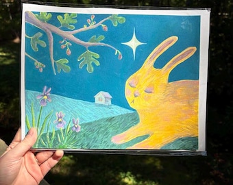 Original Painting "September" 2026 Gouache Artwork | Whimsy Rabbit Art, Wall Hanging