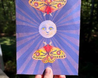 Original Gouache Painting "I Saw You Last Night" | Whimsy Wall Decor, Moth Moon Artwork