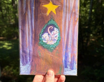 Original Gouache Painting "Brothers" Opossum Artwork, 5 x 7 inch Wall Art, Whimsy Illustration