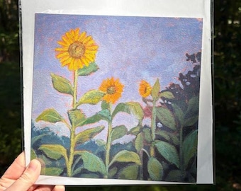 Sunflower Original Oil Painting "August" | 2026 Artwork, 8 x 8 inch Wall Decor