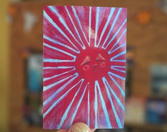 Sleepy Summer Sun Waterproof Vinyl Sticker: Cottagecore Folk Art
