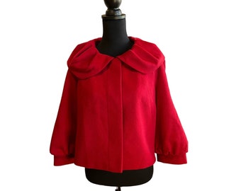 ANN TAYLOR Chaqueta roja de mezcla de conejo de lana para mujer con cuello de flor Talla M EUC