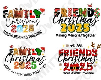 Paquete de camisetas navideñas familiares / 4 archivos digitales de camisetas navideñas / Diseños SVG y PDF a juego para toda la familia / Descarga imprimible DTF para Cricut y Silhouette