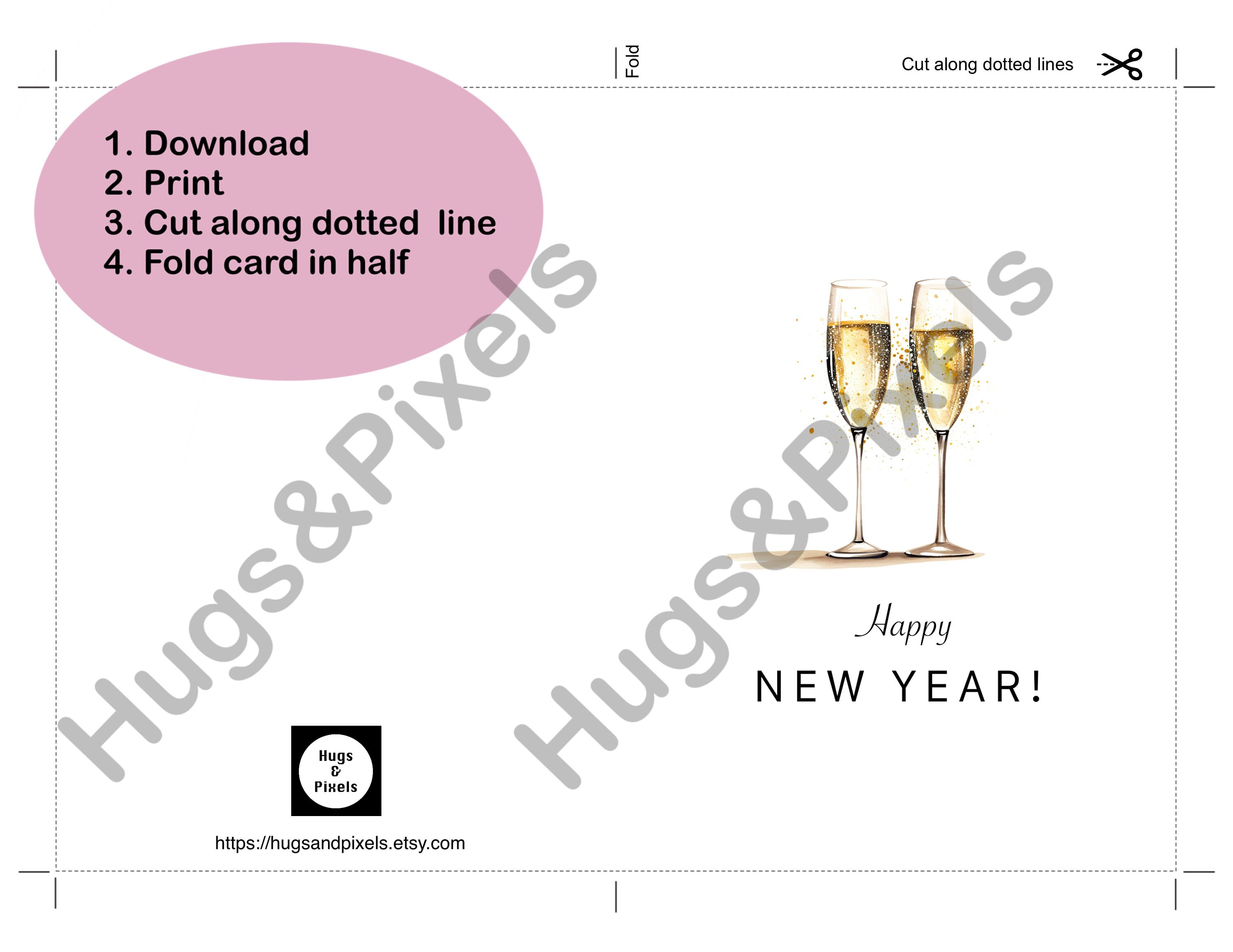 Happy New Year Printable Card Printable New Year Card Digital Happy Happy New Year Printable Card Printable New Year Card Digital Happy