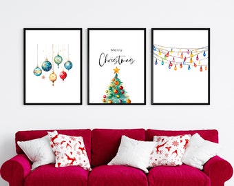 Set of 3 Christmas wall art, Printable wall art, Christmas home decor, Holiday printable christmas poster, Christmas ornaments decorations